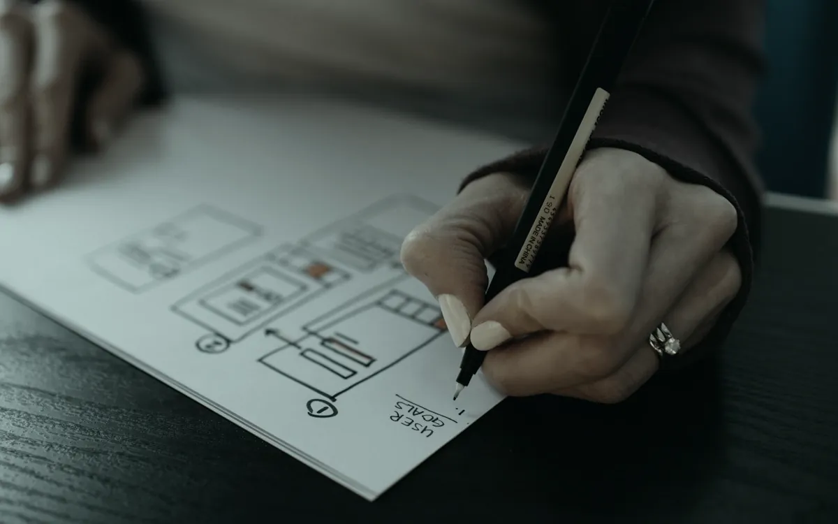 Designer sketching app wireframes on paper